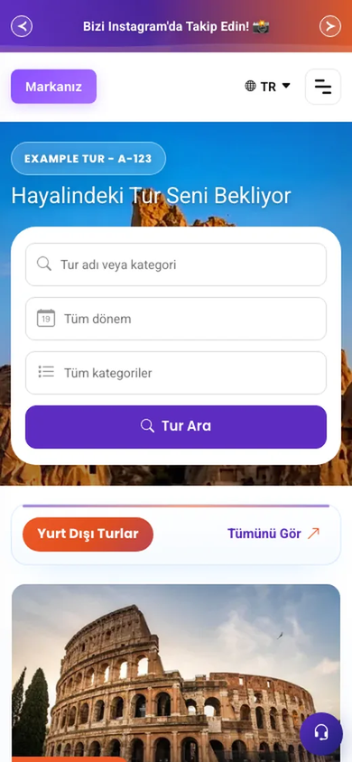 Mobil ana sayfa tur arama